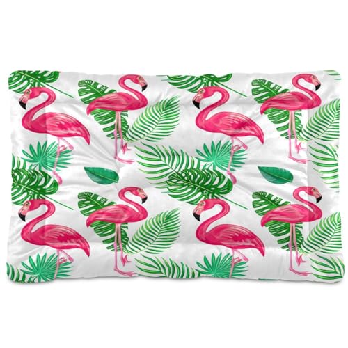 Waassud Flamingos tropische Blätter, dicke Hundebett-Matte, rutschfest, kaufest, Haustierbett für Hunde und Katzen, weich, waschbar, Hundehüttenkissen für Boden, Sofa, Auto, 45,7 x 61 cm von Waassud