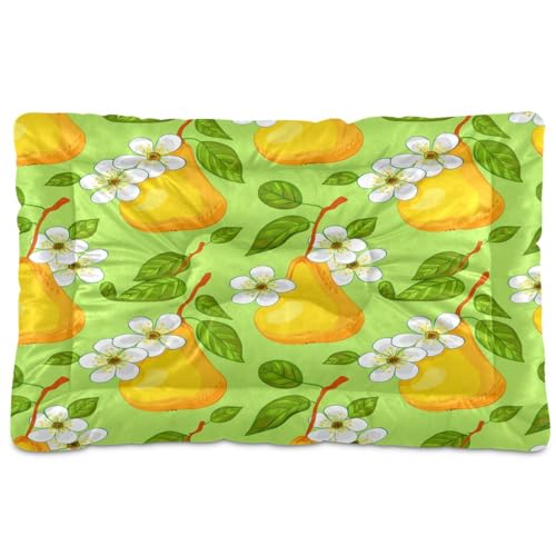 Waassud Gelbe Birnen und Blumen, dicke Hundebettmatte, rutschfest, kaufest, Haustierbett für Hunde, Katzen, weich, waschbar, Hundehütte, Kistenunterlage für Boden, Sofa, Auto, 91,4 x 61 cm von Waassud