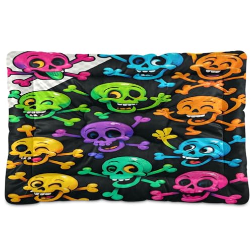 Waassud Hundebett, Motiv: Cartoon-Totenköpfe, bunt, dick, rutschfest, kaufest, Haustierbett für Hunde, Katzen, weich, waschbar, für Boden, Sofa, Auto, 91,4 x 61 cm Waassud Hundebett, Motiv: Cartoon-Totenköpfe, bunt, dick, rutschfest, kaufest, Haustierbett für Hunde, Katzen, weich, waschbar, für Boden, Sofa, Auto, 91,4 x 61 cm von Waassud