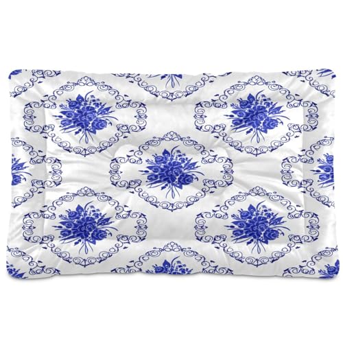 Waassud Hundebett, Vintage, Blumenmuster, dick, rutschfest, kaufest, Haustierbett für Hunde, Katzen, weich, waschbar, Hundehüttenkissen für Boden, Sofa, Auto, 91,4 x 61 cm, Blau Waassud Hundebett, Vintage, Blumenmuster, dick, rutschfest, kaufest, Haustierbett für Hunde, Katzen, weich, waschbar, Hundehüttenkissen für Boden, Sofa, Auto, 91,4 x 61 cm, Blau von Waassud
