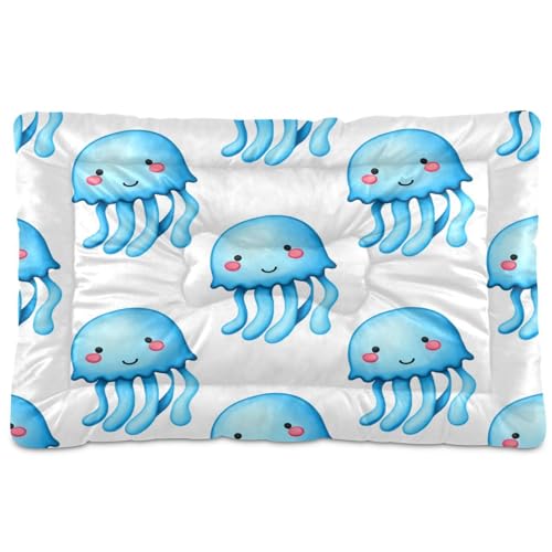 Waassud Niedliche blaue Quallen, dicke Hundebett-Matte, rutschfest, kauresistent, Haustierbett für Hunde, Katzen, weich, waschbar, Hundehüttenkissen für Boden, Sofa, Auto, 91,4 x 61 cm von Waassud