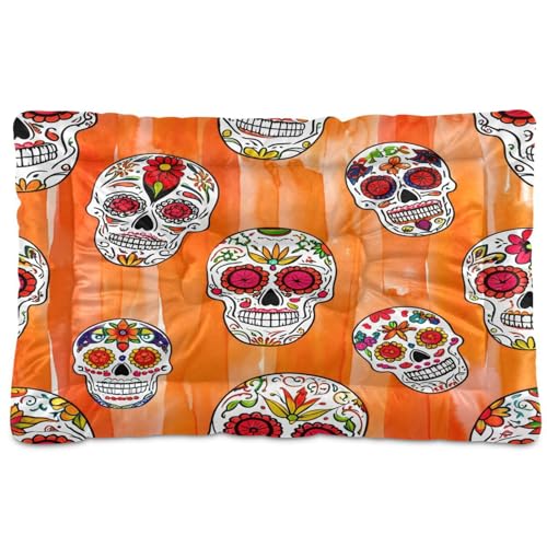 Waassud Sugar Skulls Dickes Hundebett-Matte, rutschfest, kaufest, Haustierbett für Hunde und Katzen, weich, waschbar, Hundehüttenkissen für Boden, Sofa, Auto, 91,4 x 61 cm von Waassud