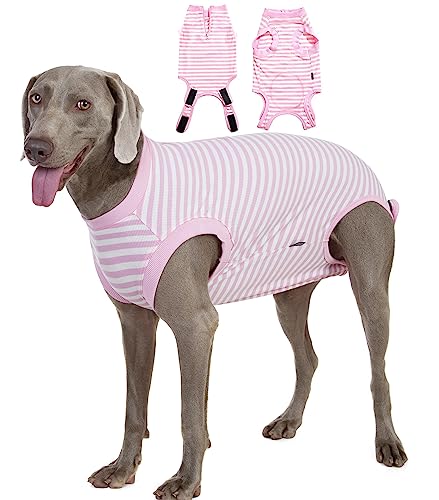 Wabdhally Chirurgie-Genesungsanzug für Hunde, OP-Anzug für große Hündinnen, Labrador, weiche gekämmte Baumwolle, gestreifter rosa Reißverschluss, Einteiler mit Reißverschluss, Größe XXL von Wabdhaly