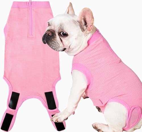 Wabdhaly Chirurgischer Genesungsanzug für Hunde, chirurgischer Genesungsanzug für große Frauen, mit Reißverschluss, gekämmte Baumwolle, atmungsaktiver Einteiler, Mädchen, rosa gestreift, Größe L von Wabdhaly