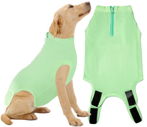 Wabdhaly Hunde-Genesungsanzug, weibliche Spay männliche Chirurgie gekämmte Baumwolle Einteiler für X-Large Hunde, blanko Grün, XL von Wabdhaly