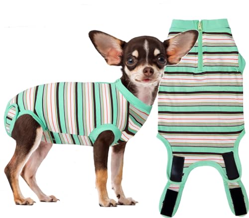 Wabdhaly Hunde-Genesungsanzug,Reißverschluss Magic gekämmte Baumwolle weiblicher Spay Anzug,Gestreifter Grün S von Wabdhaly