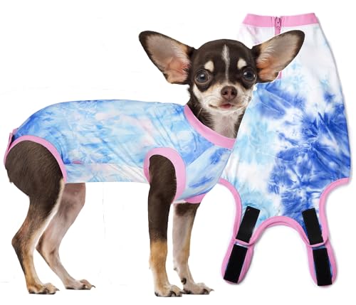Wabdhaly Hunde-Operationsanzug für kleine Hündinnen, Anti-Lecken, chirurgische Genesungsanzug, Batikfärbung, Blau/Rosa, Größe XS von Wabdhaly