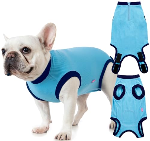 Wabdhaly Spay Genesungsanzug für Hunde, groß, Blau, Chirurgie-Genesungseinteiler, Reißverschluss, Anti-Lecken in Kegelform, Blau-Tiefblau, Größe L von Wabdhaly