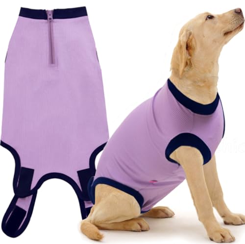 Wabdhaly Spay Genesungsanzug für Hunde für Damen, groß, violett, Chirurgie-Genesungseinteiler, Reißverschluss, Anti-Lecken in Kegelform, Violett-Tiefblau, Größe L von Wabdhaly