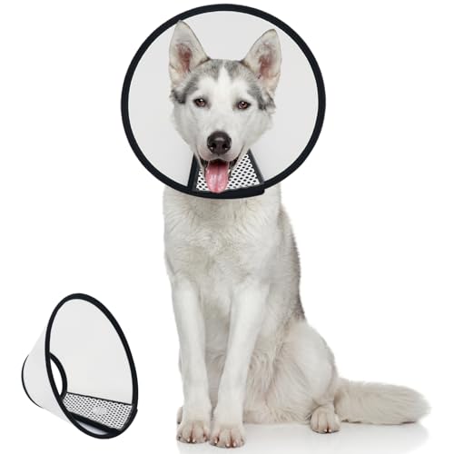 WacHomz Hundekegel nach Operationen, verstellbares Haustier-Genesungshalsband für Hunde und Katzen, Kunststoff, elisabethanischer Hals, E-Halsband, stoppt das Lecken von Wunden (XXXL) von WacHomz