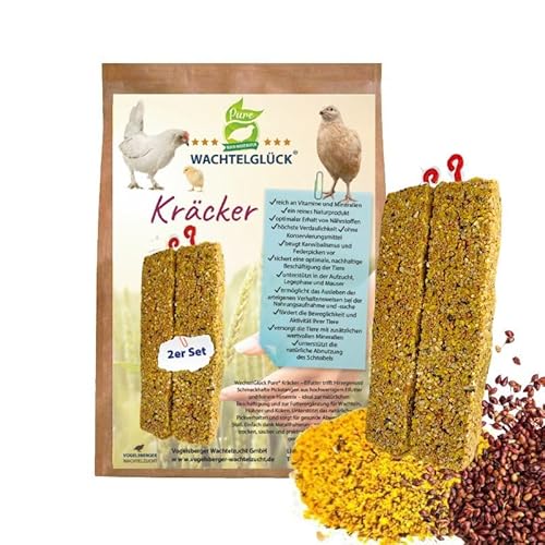 Vogelsberger Wachtelzucht WachtelGlück Pure Kräcker, Eifutter mit Hirse, Pickstangen für Wachteln und Hühner, 2 Stück von WachtelGlück