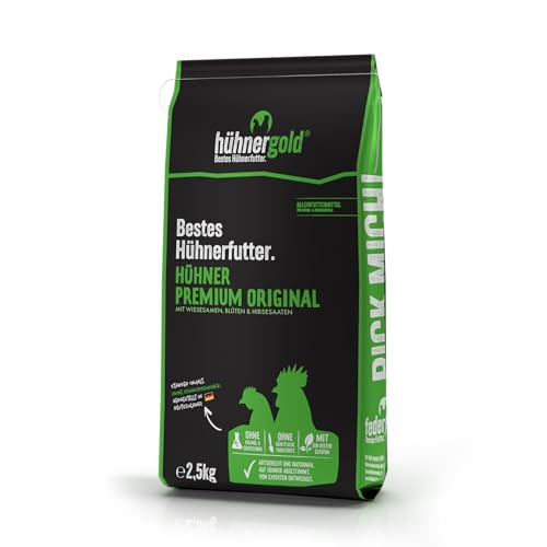 hühnergold Hühner Premium Futter 2,5kg - ohne Gentechnik - mit Kräutern, Gemüse & Grit von CHICKEN GOLD Naturnahes Hühnerfutter