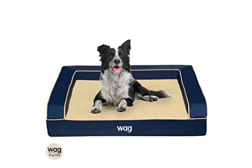 WagLifestyle Premium Haustier-Hundebett, mehrschichtige Konstruktion mit kühlendem Energiegel und Kupfer-Aufguss, maschinenwaschbarer Bezug und wasserabweisender Innenauskleidung, groß, Ozeanblau von Wag Brands