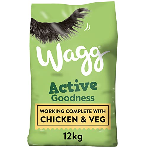 Wagg Active Goodness Complete Trockenfutter für ausgewachsene Hunde mit Hühnchen und Gemüse, 12kg — Für Alle Aktiven Arbeitshunderassen von Wagg