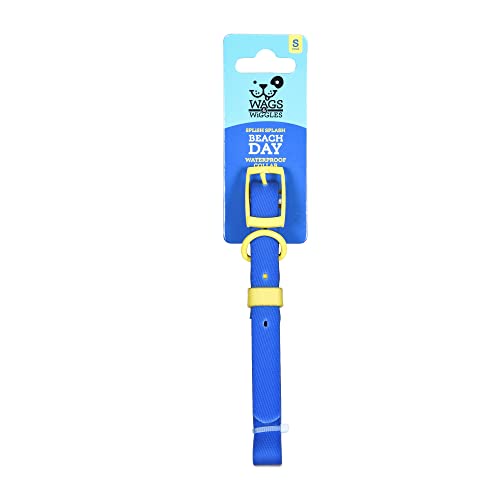 Wags & Wiggles Wasserdichtes PVS Halsband Navy- Medium | Blau und Gelb Hundehalsband für Pool oder See, Wasserdicht | PVC Langlebiges Hundehalsband für Pool Party von Wags & Wiggles