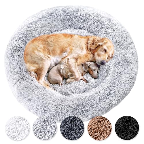 Wahre Tierliebe Hundebett Fluffy - Das Original - waschbar [L, 100cm, grau] Hundekissen, Hundekorb, Flauschiges Hundebett für große, mittelgroße & kleine Hunde von Wahre Tierliebe