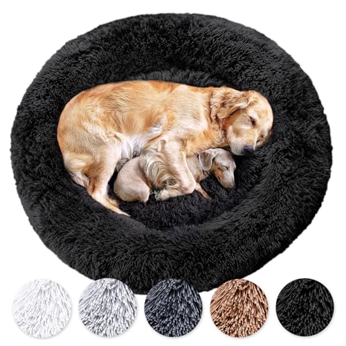 Wahre Tierliebe Hundebett Fluffy - Das Original - waschbar [L, 100cm, schwarz] Hundekissen, Hundekorb, Flauschiges Hundebett für große, mittelgroße & kleine Hunde von Wahre Tierliebe