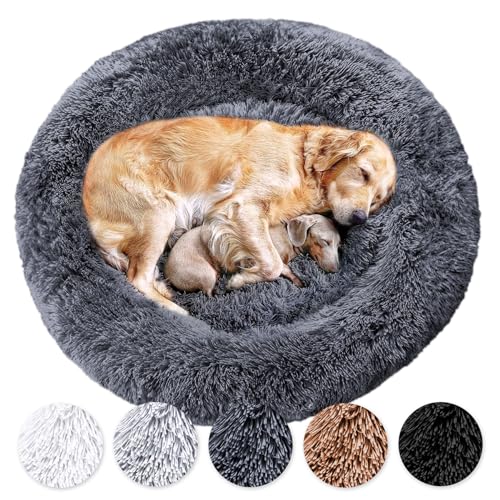 Wahre Tierliebe Hundebett Fluffy - Das Original - waschbar [S, 70cm, dunkelgrau] Hundekissen, Hundekorb, Flauschiges Hundebett für große, mittelgroße & kleine Hunde von Wahre Tierliebe