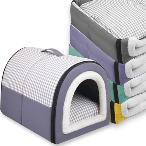 2-in-1 großes Hundebett, Haustierhöhle, wasserdicht, Luxus-Hundehütte, abnehmbar, beruhigende Matte, faltbar, waschbar, Haustier-Iglu-Bett, Innenhütte, rutschfest (XL 70 x 55 x 45 cm, Dunkelgrau) von Waigg Kii