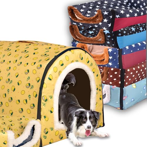 Extra großes Hundebett, 2-in-1-Haustierhöhle, wasserdicht, luxuriös, beruhigendes Hundehaus, Katzenzelt, Bett mit herausnehmbarem, weichem Kissen, rutschfester Boden, Outdoor-Hundebetten (M, 90 x 68 x von Waigg Kii