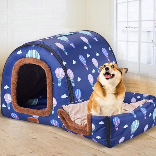 Extra großes Hundehüttenhaus, 2-in-1, warmes Hundekissen, luxuriöses großes Hundebett, waschbar, XL/XXL für mittelgroße und große Hunde und Katzen (M,H) von Waigg Kii