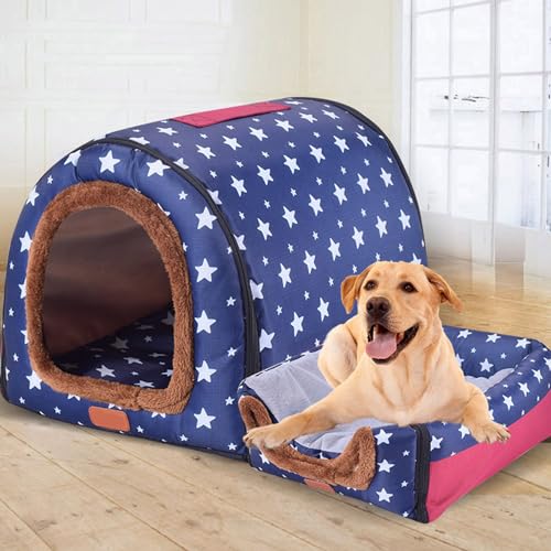 Extra großes Hundehüttenhaus, 2-in-1, warmes Hundekissen, luxuriöses großes Hundebett, waschbar, XL/XXL für mittelgroße und große Hunde und Katzen (XXL, E) von Waigg Kii