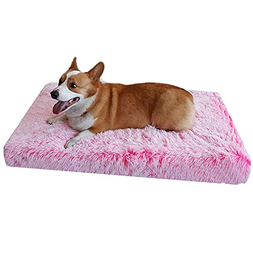 Große orthopädische Hundematratze aus Memory-Schaum, flauschiges Plüsch, gegen Angst, beruhigendes Haustierbett, abnehmbar, waschbar, Schlafkissen (75 x 50 x 6 cm, Pink) von Waigg Kii