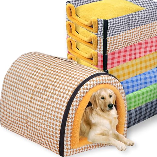 Großes 2-in-1-Hundebett, beruhigend, waschbar, Haustierhöhle, wasserdicht, mit Reißverschluss, abnehmbar mit weichem Kissen, rutschfeste Unterseite, Outdoor-Hundebett (XL 70 x 55 x 45 cm, G) von Waigg Kii