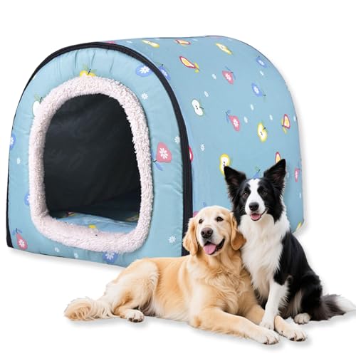 Großes Hundebett, 2-in-1-Hundehütte, beruhigende Hundehütte, waschbar, warm, wasserdicht, luxuriöses Haustierbett, abnehmbar, Anti-Angst, Outdoor-Hundehaus, Katzenbetten (L, XL, 76,2 x 55,9 x 54,9 cm) von Waigg Kii