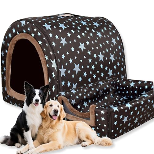 Großes Hundebett, 2-in-1-Hundehütte, beruhigende Hundehütte, waschbar, warme Haustierhöhle, wasserdicht, luxuriöses Haustierbett, abnehmbar, Anti-Angst, Outdoor-Hundehaus, Katzenbetten (B,S-36,1 x 32 von Waigg Kii