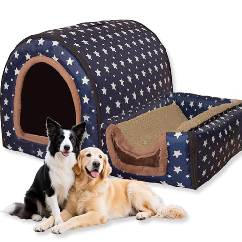 Großes Hundebett, 2-in-1-Hundehütte, beruhigende Hundehütte, waschbar, warme Haustierhöhle, wasserdicht, luxuriöses Haustierbett, abnehmbar, Anti-Angst, Outdoor-Hundehaus, Katzenbetten (C,S-36,1 x 32 von Waigg Kii