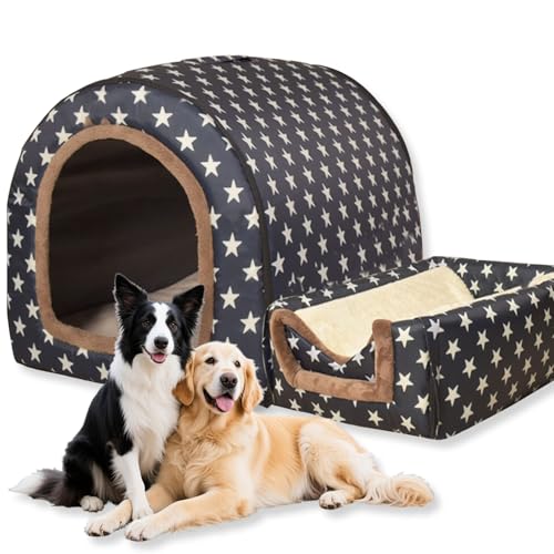 Großes Hundebett, 2-in-1-Hundehütte, beruhigende Hundehütte, waschbar, warme Haustierhöhle, wasserdicht, luxuriöses Haustierbett, abnehmbar, Anti-Angst, Outdoor-Hundehaus, Katzenbetten (D, 3XL, 105 x Großes Hundebett, 2-in-1-Hundehütte, beruhigende Hundehütte, waschbar, warme Haustierhöhle, wasserdicht, luxuriöses Haustierbett, abnehmbar, Anti-Angst, Outdoor-Hundehaus, Katzenbetten (D, 3XL, 105 x von Waigg Kii