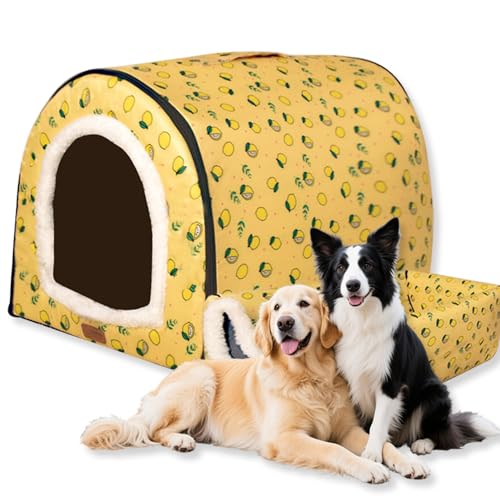 Großes Hundebett, 2-in-1-Hundehütte, beruhigende Hundehütte, waschbar, warme Haustierhöhle, wasserdicht, luxuriöses Haustierbett, abnehmbar, Anti-Angst, Outdoor-Hundehaus, Katzenbetten (Größe M, XL von Waigg Kii