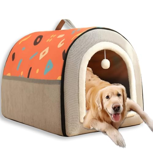 Großes Hundebett, 2-in-1-Hundehütte, warm, beruhigende Haustierhöhle, waschbar, luxuriöses Hundehaus, abnehmbar, Anti-Angst-Haustierbetten für Katzen im Innenbereich (XL - 75 x 50 x 50 cm, C) von Waigg Kii