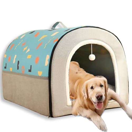 Großes Hundebett, 2-in-1-Hundehütte, warm, beruhigende Haustierhöhle, waschbar, luxuriöses Hundehaus, abnehmbar, Anti-Angst-Haustierbetten für Katzen im Innenbereich (XXL, 100 x 70 x 60 cm, A) von Waigg Kii