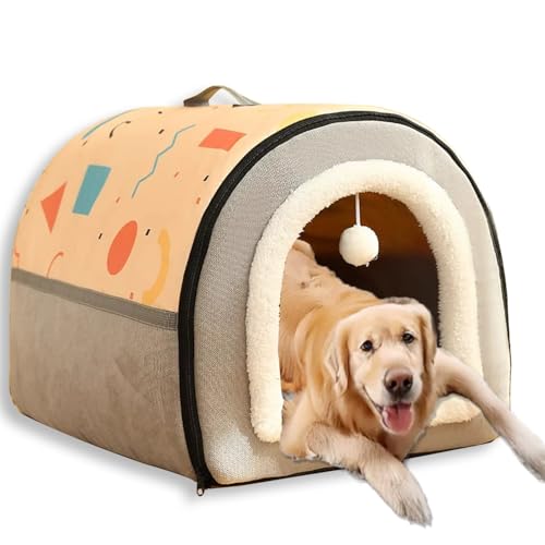 Großes Hundebett, 2-in-1-Hundehütte, warm, beruhigende Haustierhöhle, waschbar, luxuriöses Hundehaus, abnehmbar, Anti-Angst-Haustierbetten für Katzen im Innenbereich (XXL - 100 x 70 x 60 cm, B) von Waigg Kii