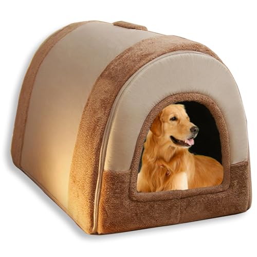 Großes Hundebett, 2-in-1-Hundehütte für Katzen, beruhigend, warm, waschbar, luxuriöses Hundehaus, abnehmbar, Anti-Angst-Haustierbetten (Braun, Größe M, 48 x 36 x 34 cm) von Waigg Kii