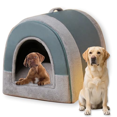 Großes Hundebett, 2-in-1-Hundehütte für Katzen, luxuriös, beruhigend, warm, Anti-Angstzustände, waschbar, abnehmbares Haustierbett, rutschfeste Unterseite, Blau, 80 x 60 x 60 cm - 2XL) von Waigg Kii