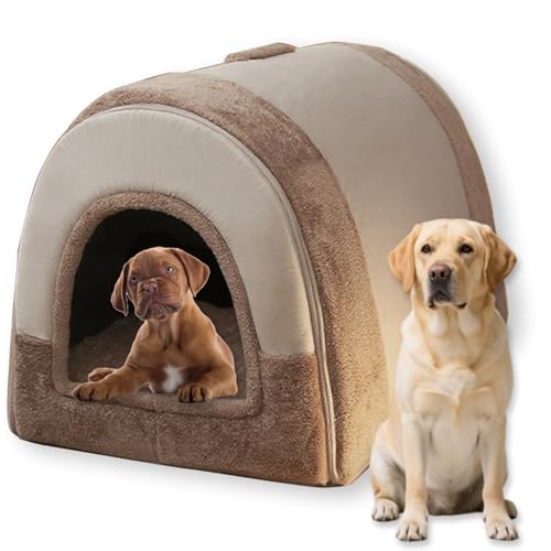 Großes Hundebett, 2-in-1-Hundehütte für Katzen, luxuriös, beruhigend, warm, Anti-Angstzustände, waschbar, abnehmbares Haustierbett, rutschfeste Unterseite, Kaffee, 80 x 60 x 60 cm, 2XL von Waigg Kii