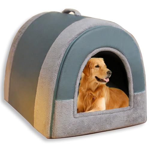 Großes Hundebett, 2-in-1-Hundehütte für den Innenbereich, beruhigend, warm, waschbar, luxuriöses Hundehaus, abnehmbar, Anti-Angst-Haustierbetten (Blau, 2XL, 79 x 60 x 59 cm) von Waigg Kii