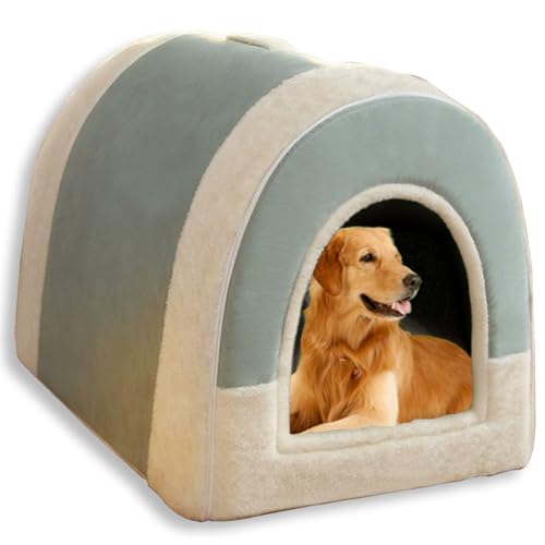 Großes Hundebett, 2-in-1-Hundehütte für den Innenbereich, beruhigend, warm, waschbar, luxuriöses Hundehaus, abnehmbar, Anti-Angst-Haustierbetten (Grün, S-42 x 32 x 31 cm) von Waigg Kii