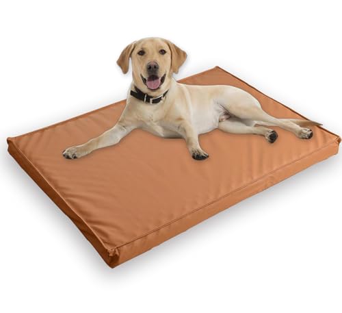 Großes Hundebett, wasserdicht, beruhigendes Katzenbett, Anti-Angst, waschbar, Schlafmatte, Stützschwamm, Haustierbetten, Kisten-Matratze, abnehmbarer Lederbezug (XL 100 x 70 x 6 cm, Khaki) von Waigg Kii
