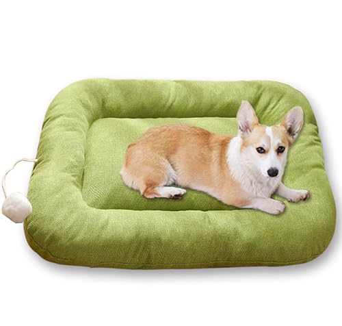 Großes Hundebett, weiches Katzenbett, waschbares Kissen, beruhigend, tiefer Schlaf, Anti-Angst, Hundekäfig-Matratze mit flauschigem Ball für Indoor-Katzen (Grün, L 36 x 50 cm) von Waigg Kii