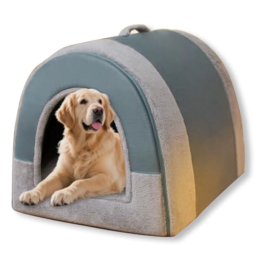 Großes Hundehaus, 2-in-1-Bett mit Dach, faltbar, beruhigendes Hundebett, Sofa, beruhigende Hundehöhle, Haustierzelt, Bett, abnehmbar, waschbar, Anti-Angst, 65 x 53 x 50 cm, XL, A) von Waigg Kii