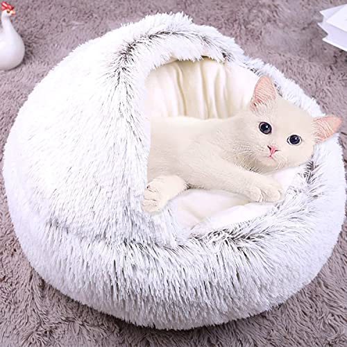 Haustierbett Katzenhöhle Bett, beruhigendes Katzenzelt, weich, warm, flauschig, 2-in-1-Katzenschlafkissen, Katzenbett mit Kapuze, rutschfest, waschbar (35 cm, Braun-B) von Waigg Kii