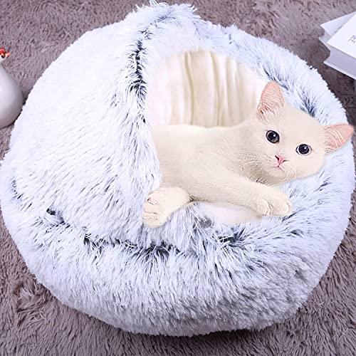 Haustierbett Katzenhöhle Bett, beruhigendes Katzenzelt, weich, warm, flauschig, 2-in-1-Katzenschlafkissen, Katzenbett mit Kapuze, rutschfest, waschbar (40 cm, Grau-B) von Waigg Kii