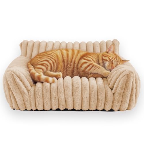 Haustiersofa, Plüsch-Katzencouch, großes Hundesofa, Schlafsofa, luxuriöse Katzenmatte, Hundesofa mit rutschfestem, abnehmbarem Bezug, warmes Design für Wohnzimmer (Beige, 91 x 69 x 25 cm) von Waigg Kii
