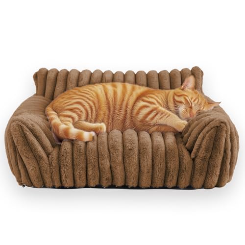 Haustiersofa, Plüsch-Katzencouch, großes Hundesofa, Schlafsofa, luxuriöse Katzenmatte, Hundesofa mit rutschfestem, abnehmbarem Bezug, warmes Design für Wohnzimmer (Braun, 91 x 69 x 25 cm) von Waigg Kii
