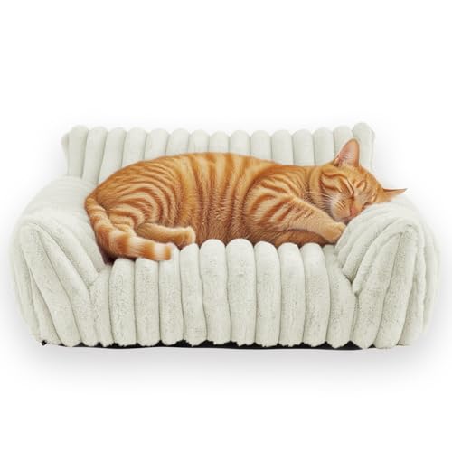 Haustiersofa, Plüsch-Katzencouch, großes Hundesofa, Schlafsofa, luxuriöse Katzenmatte, Hundesofa mit rutschfestem, abnehmbarem Bezug, warmes Design für Wohnzimmer (Weiß, 76 x 51 x 25 cm) von Waigg Kii