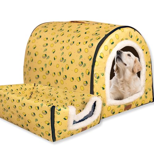 Hundebett, 2-in-1-Hundehütte, warm, waschbar, große Haustierhöhle, wasserdicht, luxuriöses Haustierhaus, abnehmbar, Anti-Angst-Hütte, Iglu-Katzenbetten für drinnen und draußen, B, 76 x 56 x 55 cm von Waigg Kii
